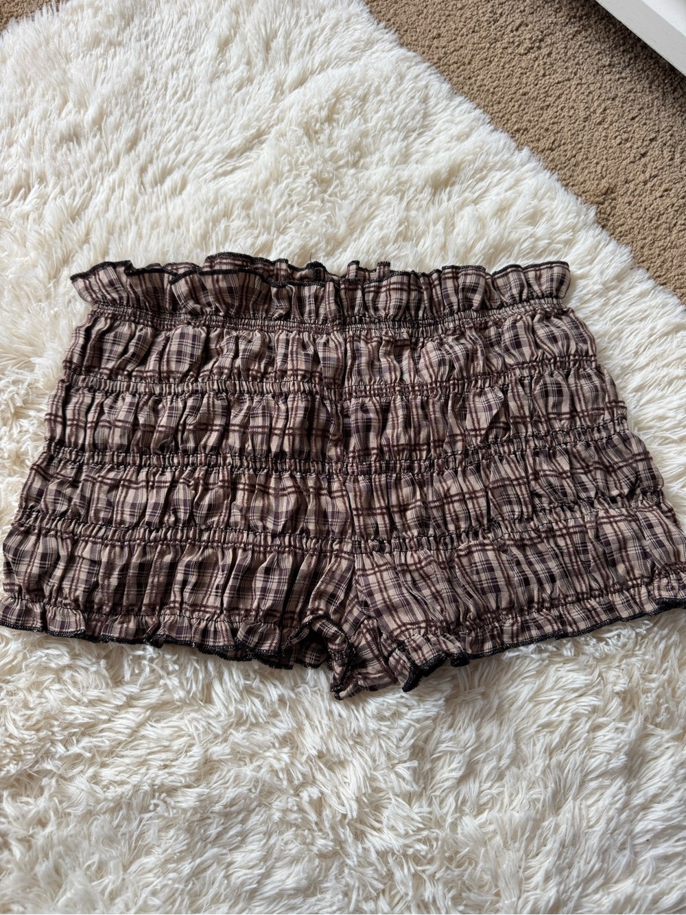 Women’s Brown Plaid Ruched Bloomer Shorts